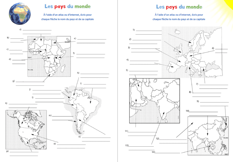 G ographie exercices Cartes Du Monde Compl ter Avec Les Continents 