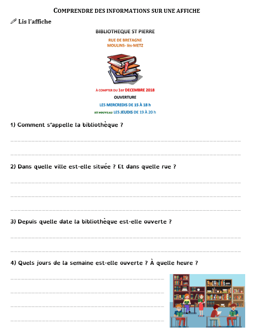 Version 3 de l’exercice : comprendre les informations sur une affiche de bibliothèque