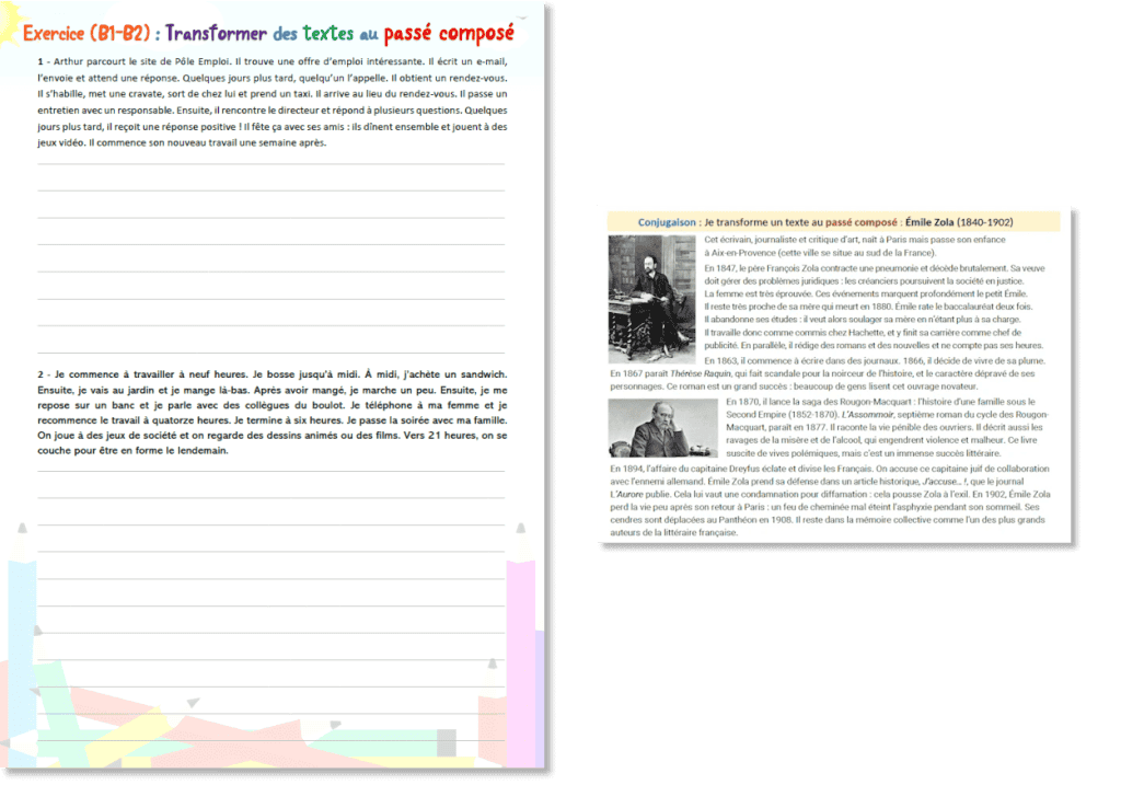Exercice FLE (B1-B2) : Transformer des textes au passé composé