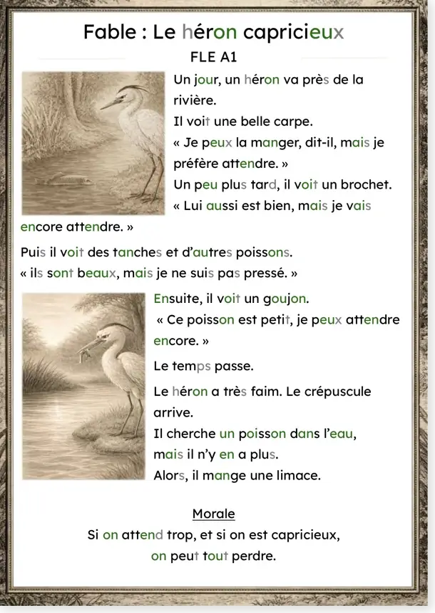 Fable : le héron capricieux