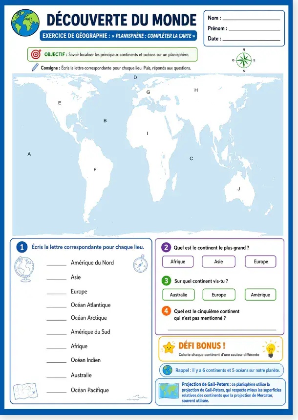 Carte Du Monde Compl ter Exercice De G ographie PDF Gratuit 