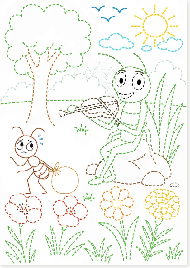 Page de graphisme sur la cigale et la fourmi