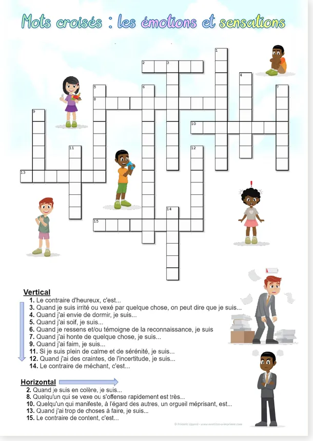 Aperçu du jeu de mots croisés sur les émotions et sensations