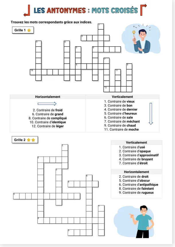 Antonymes en mots croisés