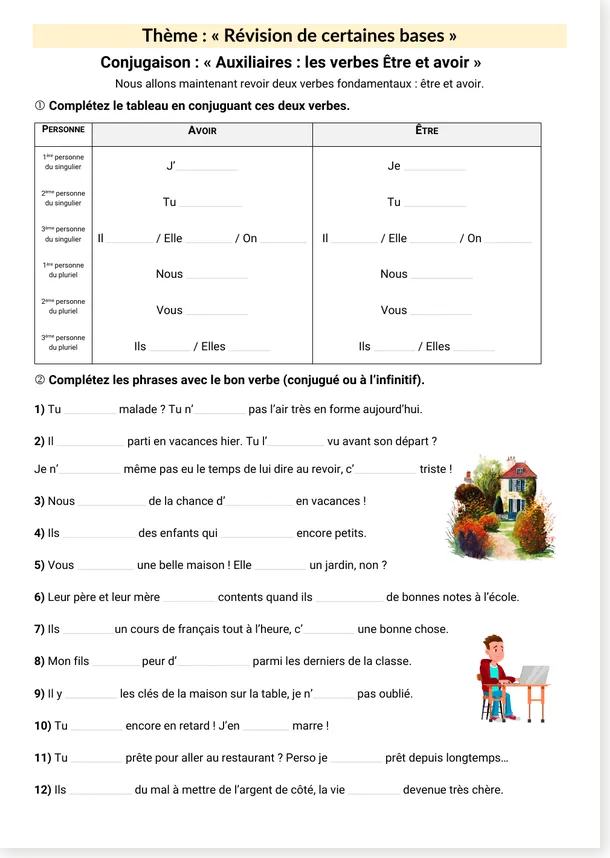 Conjugaison des verbes être et avoir