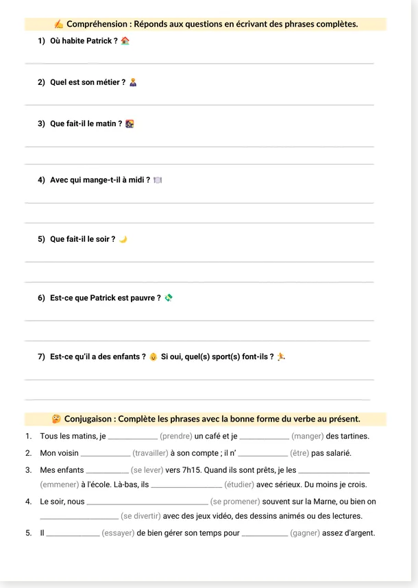 Questions et conjugaison sur la routine