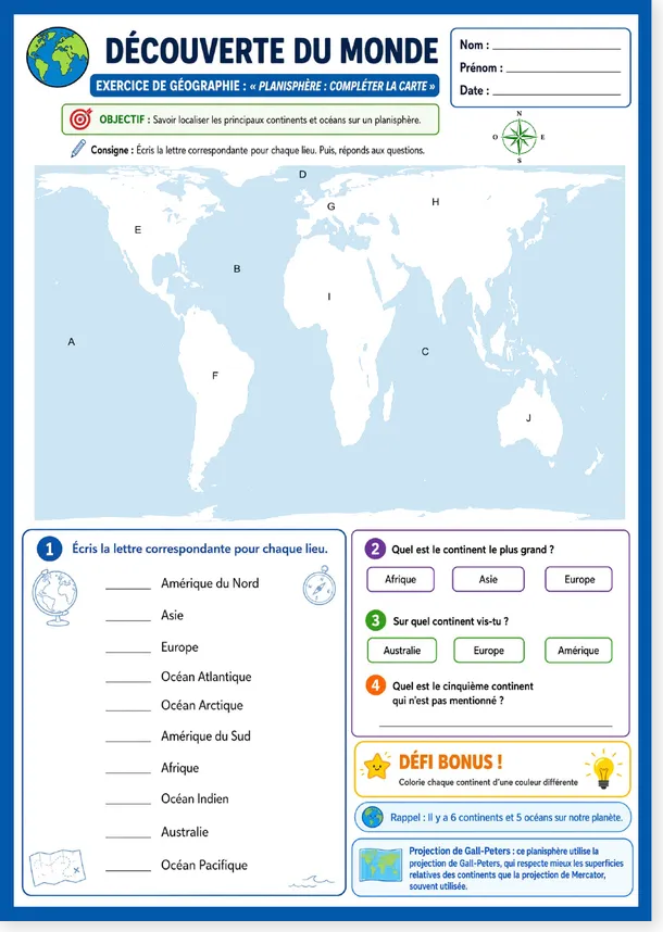 Géographie continents et océans