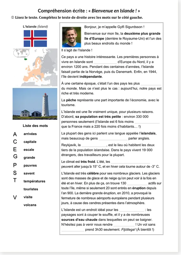 Compréhension écrite sur l'Islande