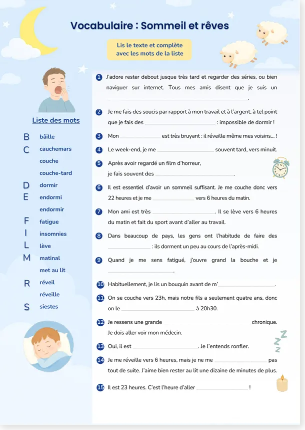 Vocabulaire du sommeil et des rêves
