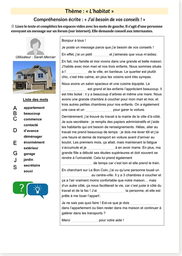 Compréhension écrite habitat conseils logement