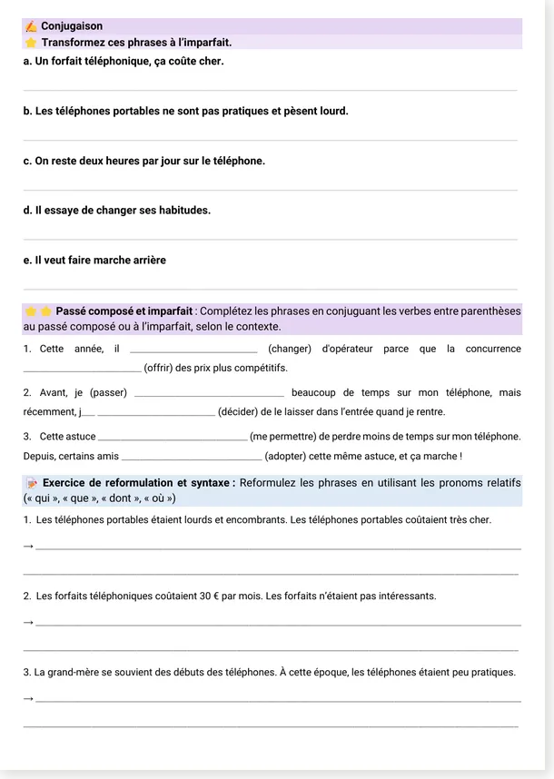 Conjugaison imparfait et téléphone