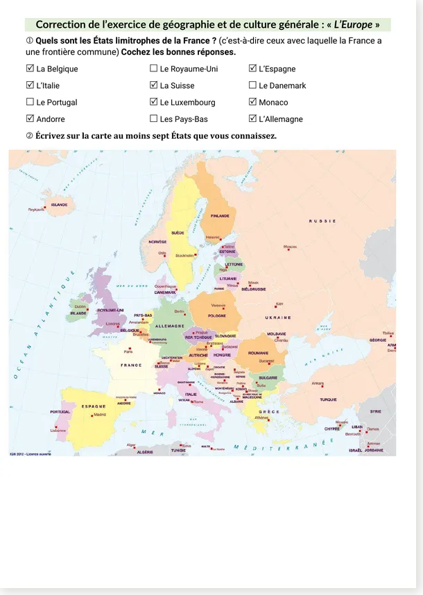 Correction de géographie et culture générale sur l’Europe