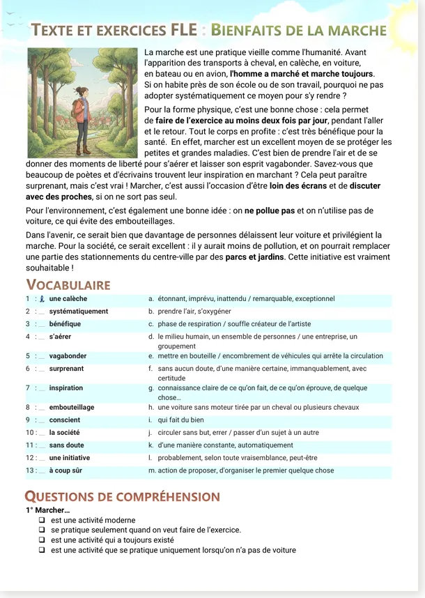Texte - Marcher est bon pour la santé
