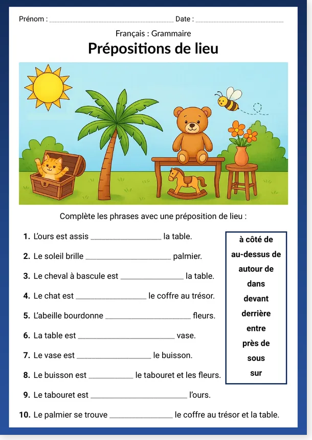 Prépositions de lieu CE1