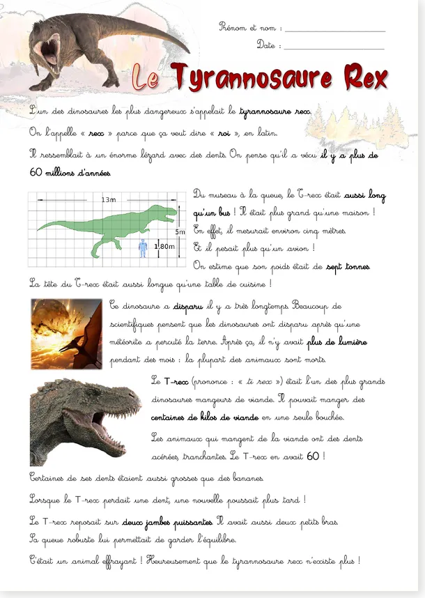 Lecture documentaire tyrannosaure rex CE1