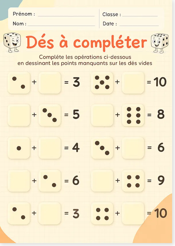 Dés à compléter CE1