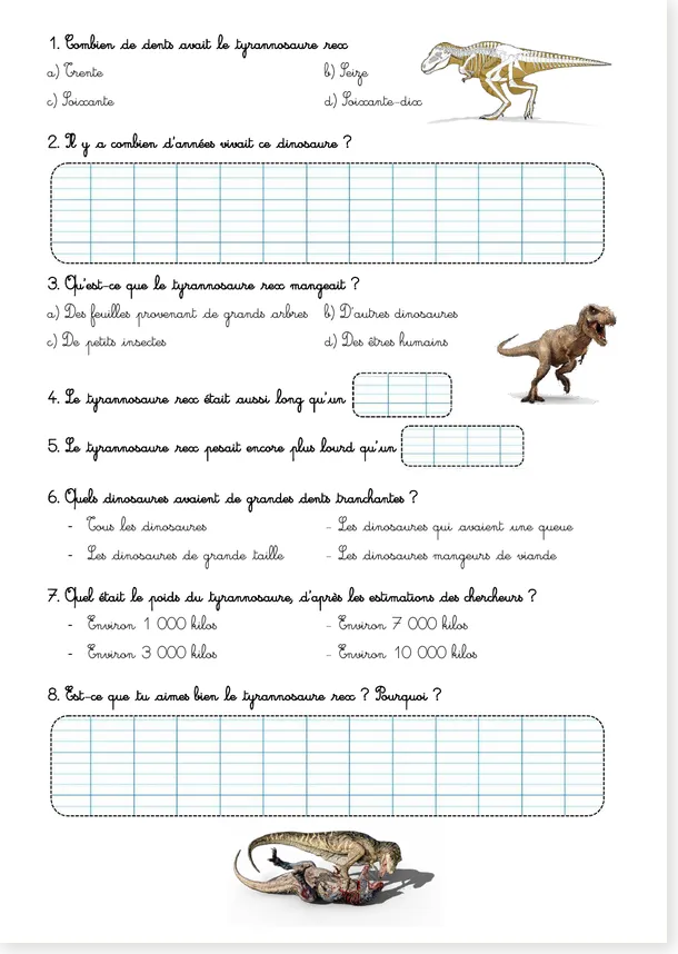 Questions tyrannosaure rex CE1