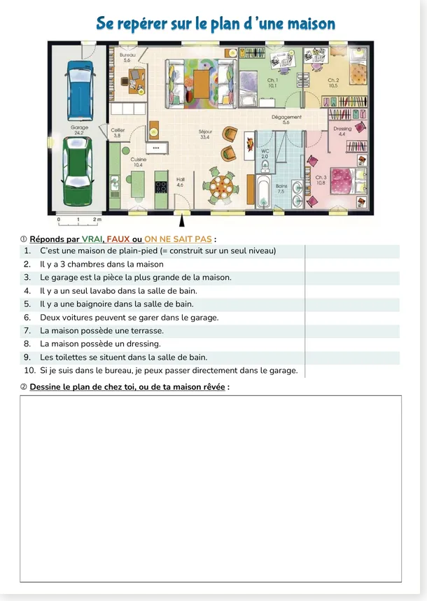 Se repérer sur le plan d'une maison CE1