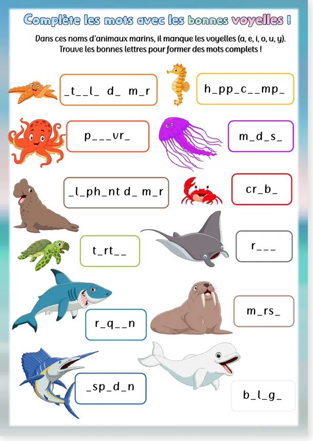 Voyelles animaux marins CE1