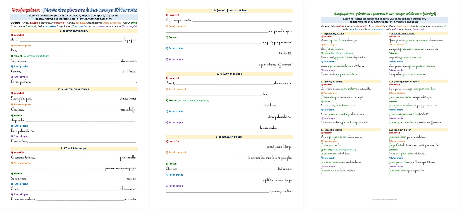 Aperçu de l’exercice de conjugaison à différents temps