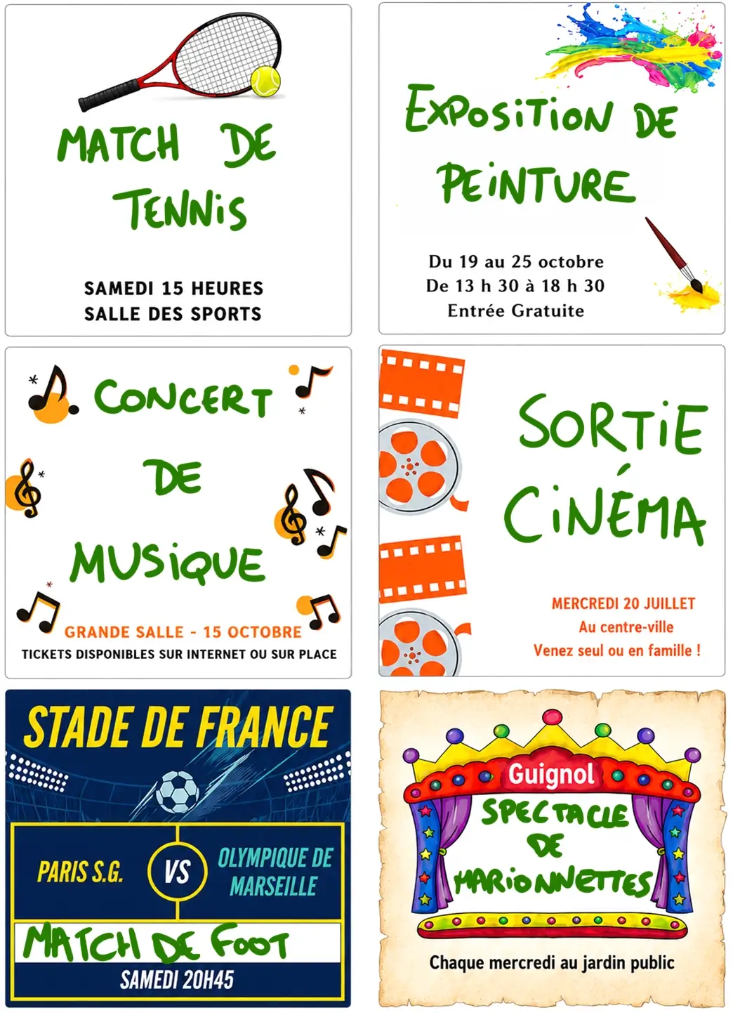 Corrigé de l’exercice de compréhension écrite sur les affiches et les événements