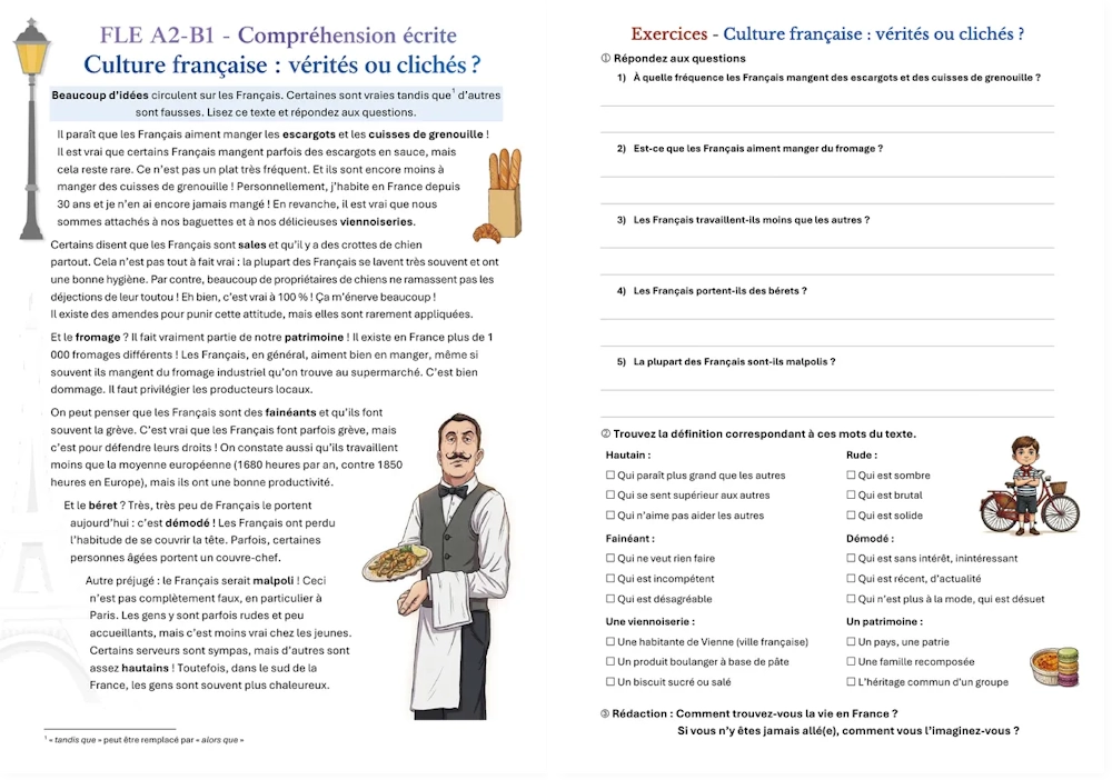 Culture française : vérité ou préjugés - texte FLE A2-B1