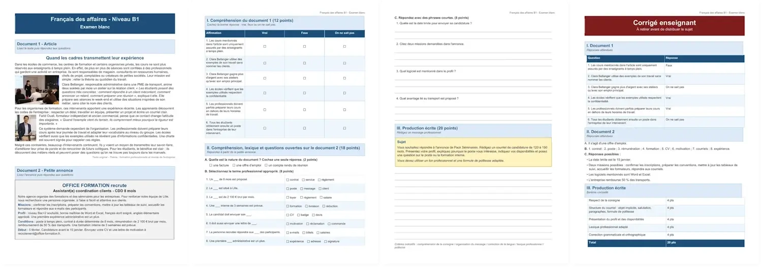 Aperçu de la version complète premium de l’examen blanc français des affaires B1