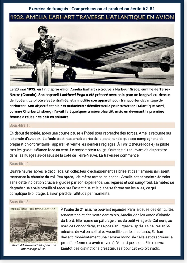 Amelia Earhart traverse l'Atlantique en avion