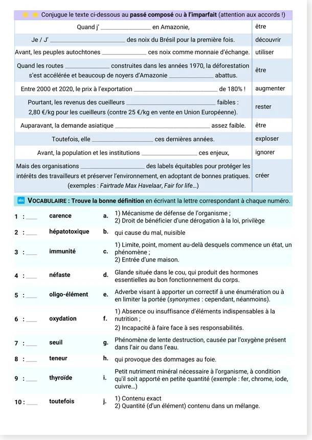 Noix du Brésil conjugaison et vocabulaire page 2