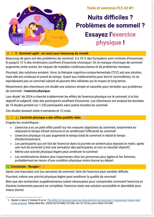Problèmes de sommeil et exercice physique page 1