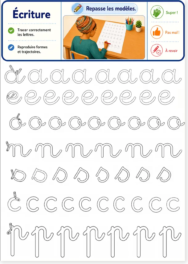 Aperçu de la fiche cursive adulte 2