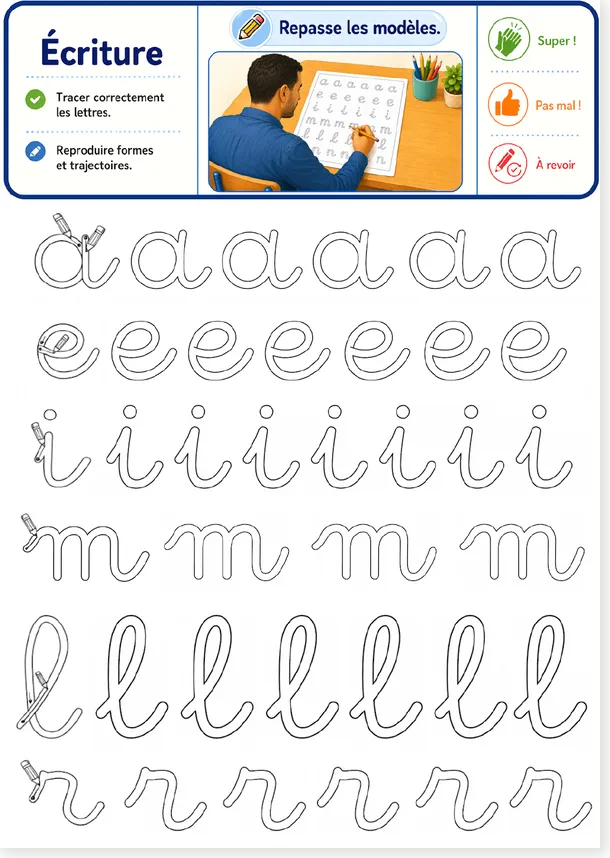 Aperçu de la fiche cursive adulte 1