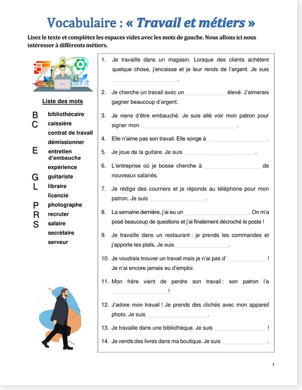 Preview of the jobs vocabulary worksheet, older free edition