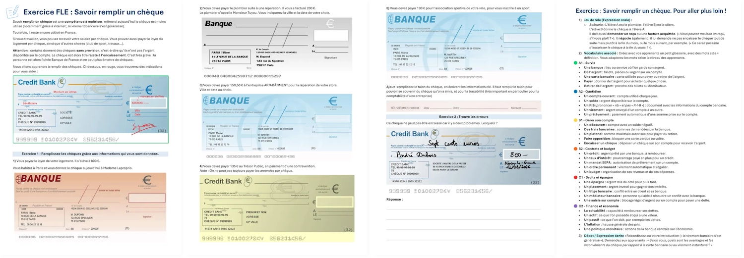 Aperçu de la nouvelle version de l’exercice sur les chèques