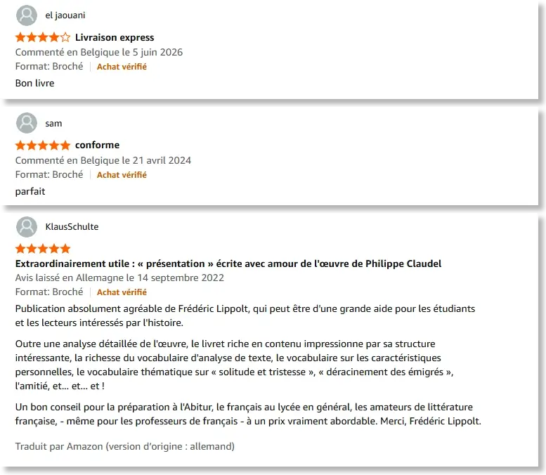 Avis de lecteurs publiés sur Amazon au sujet de la fiche de lecture La petite fille de Monsieur Linh