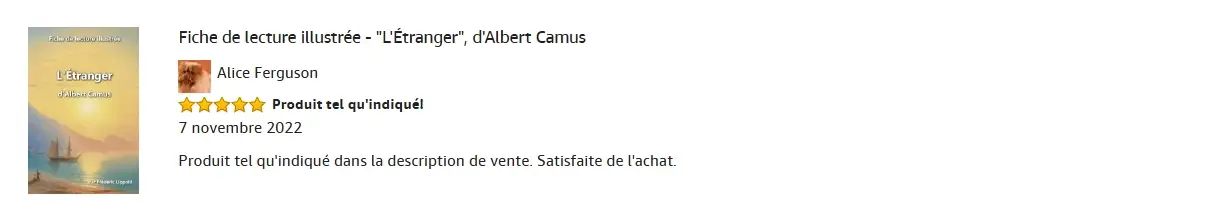 Témoignage d'Alice Ferguson sur la fiche de lecture de L'Étranger