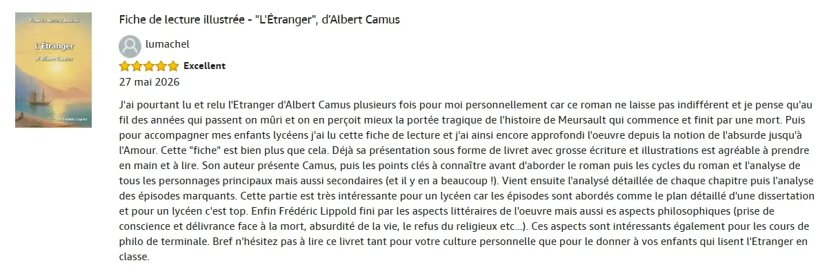 Témoignage de Lumachel sur la fiche de lecture de L'Étranger