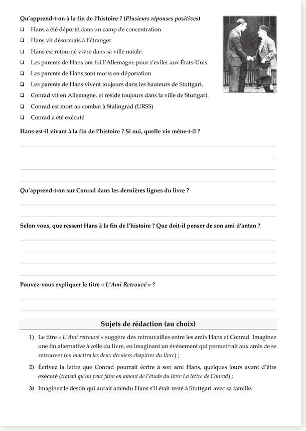 Questionnaire de lecture L'Ami retrouvé - page 2
