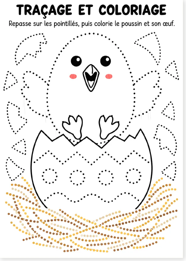 Version 2 : traçage et coloriage du poussin et de son œuf