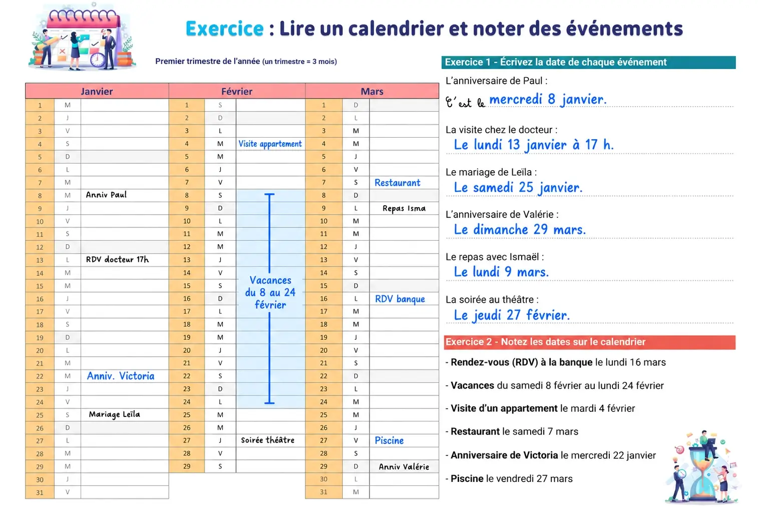 Corrigé de l'exercice calendrier FLE