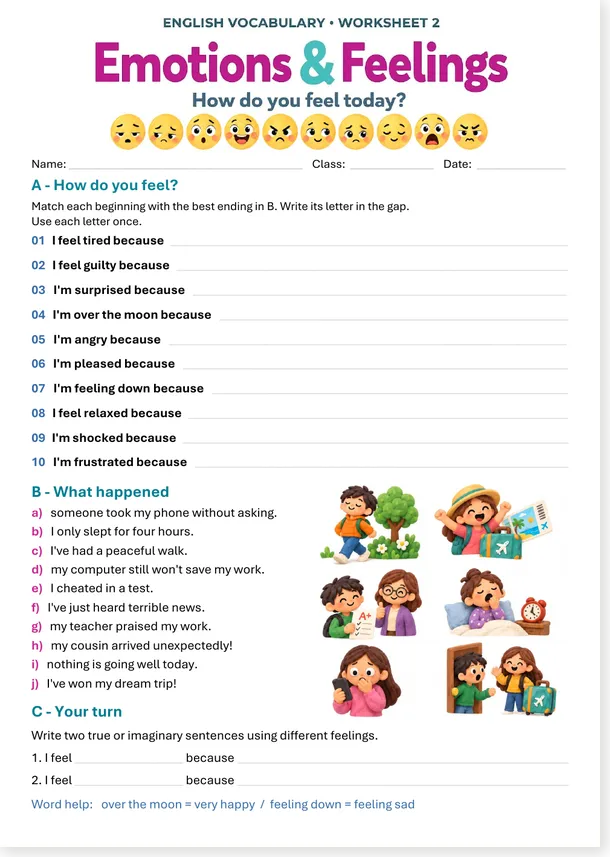 Émotions et sentiments en anglais, partie 2 : tired, guilty, surprised