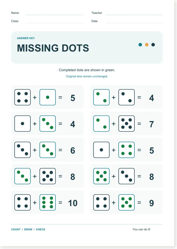 Corrigé de l'exercice Missing dots : points complétés en vert